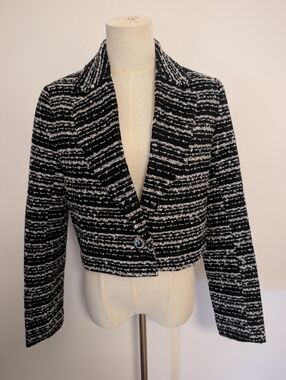 bagatelle Black & White Tweed Cropped Blazer